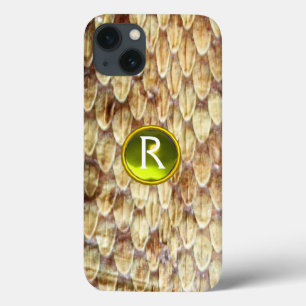 iPhone 13 Case CROTALUS Peau de serpent imprimé Jaune Gem Monogra