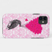 Coques Case-Mate iPhone Crow et coeur sur damas rose (Dos (Horizontal))
