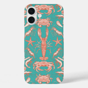Coques iPhone 16 Plus crustacés de cornwall damask cayenne verdigris