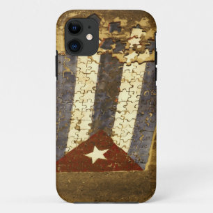 Coque iPhone 11 CUBA, La Havane. Puzzle mosaïque du drapeau cubain