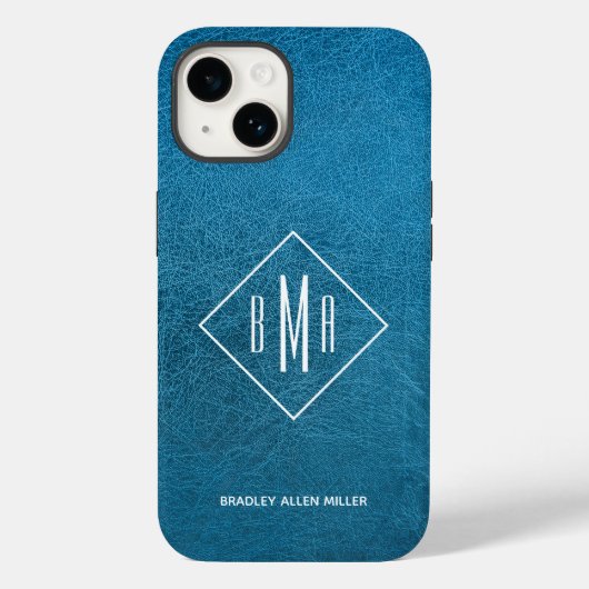 Coques Case-Mate iPhone Cuir bleu monogramme (Verso)