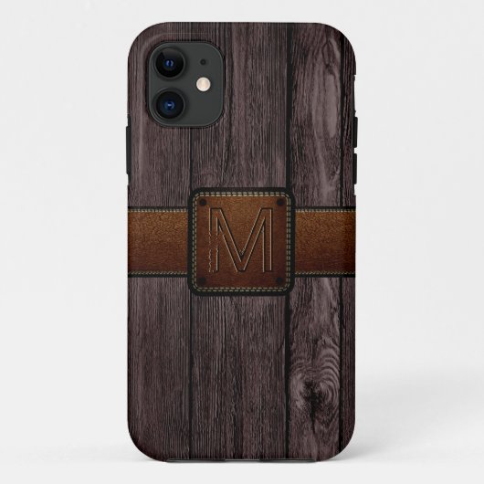 Coques Case-Mate iPhone Cuir Brown Look Bois foncé (Dos)