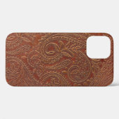 Coques Case-Mate iPhone Cuir Brown, motifs floraux à outils. (Verso (horizontal))