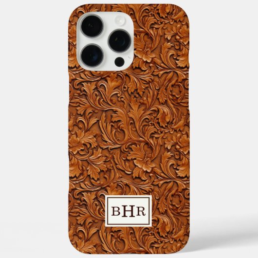 Coques Case-Mate iPhone Cuir Brun Outilé Monogrammé (Verso)