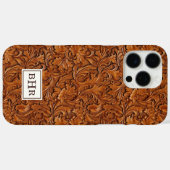 Coques Case-Mate iPhone Cuir Brun Outilé Monogrammé (Verso (horizontal))