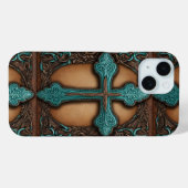 Coques Case-Mate iPhone cuir brun rustique croix de l'ouest (Verso (horizontal))