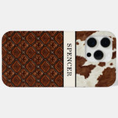 Coques Case-Mate iPhone Cuir de vache marron et cuir monogrammé (Verso (horizontal))