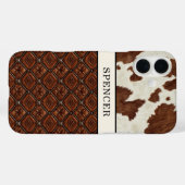 Coques Case-Mate iPhone Cuir de vache marron et cuir monogrammé (Verso (horizontal))