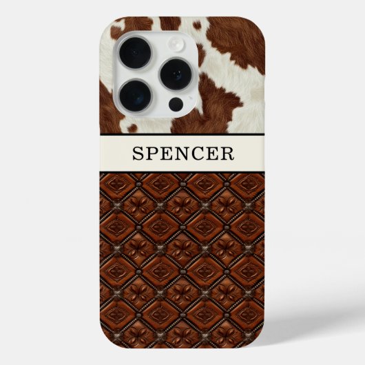 Coques Case-Mate iPhone Cuir de vache marron et cuir monogrammé (Verso)