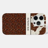 Coques Case-Mate iPhone Cuir de vache marron et cuir monogrammé (Verso (horizontal))