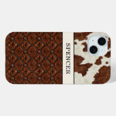 Coques Case-Mate iPhone Cuir de vache marron et cuir monogrammé (Verso (horizontal))