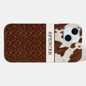 Coques Case-Mate iPhone Cuir de vache marron et cuir monogrammé (Verso (horizontal))
