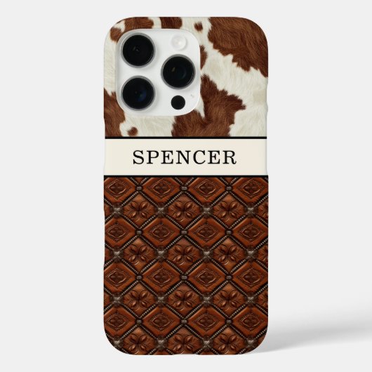 Coques Case-Mate iPhone Cuir de vache marron et cuir monogrammé (Verso)