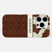 Coques Case-Mate iPhone Cuir de vache marron et cuir monogrammé (Verso (horizontal))