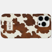 Coques Case-Mate iPhone Cuir de vache marron monogrammé (Verso (horizontal))