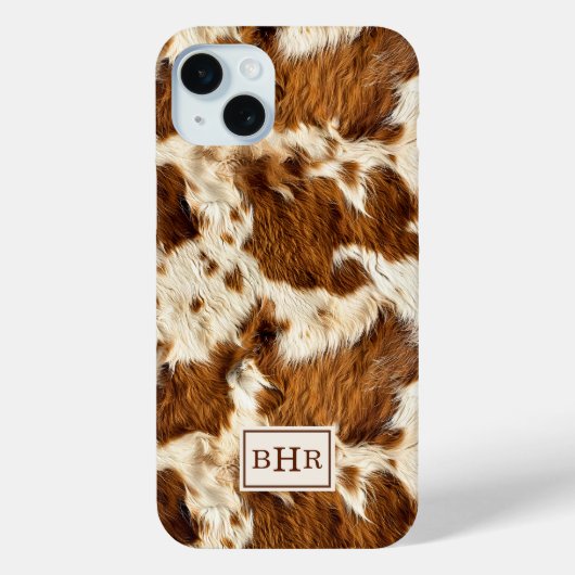Coques Case-Mate iPhone Cuir de vache marron tacheté monogrammé (Verso)