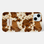 Coques Case-Mate iPhone Cuir de vache marron tacheté monogrammé (Verso (horizontal))