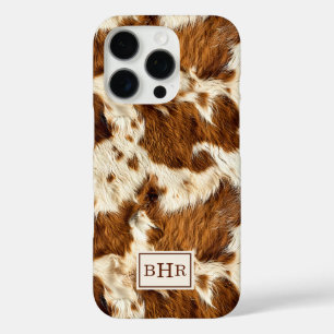 Coques iPhone 16 Pro Cuir de vache marron tacheté monogrammé