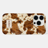 Coques Case-Mate iPhone Cuir de vache marron tacheté monogrammé (Verso (horizontal))
