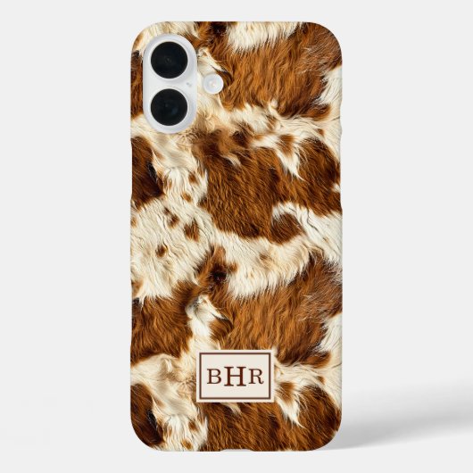 Coques Case-Mate iPhone Cuir de vache marron tacheté monogrammé (Verso)