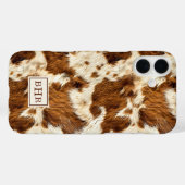 Coques Case-Mate iPhone Cuir de vache marron tacheté monogrammé (Verso (horizontal))