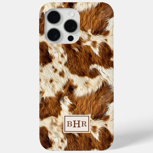 Coques Case-Mate iPhone Cuir de vache marron tacheté monogrammé (Verso)