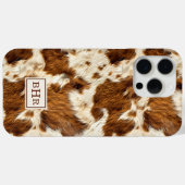 Coques Case-Mate iPhone Cuir de vache marron tacheté monogrammé (Verso (horizontal))
