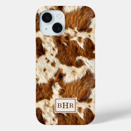 Coques Case-Mate iPhone Cuir de vache marron tacheté monogrammé (Verso)