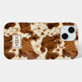 Coques Case-Mate iPhone Cuir de vache marron tacheté monogrammé (Verso (horizontal))