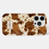 Coques Case-Mate iPhone Cuir de vache marron tacheté monogrammé (Verso (horizontal))