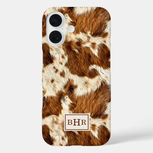 Coques Case-Mate iPhone Cuir de vache marron tacheté monogrammé (Verso)