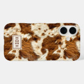 Coques Case-Mate iPhone Cuir de vache marron tacheté monogrammé (Verso (horizontal))
