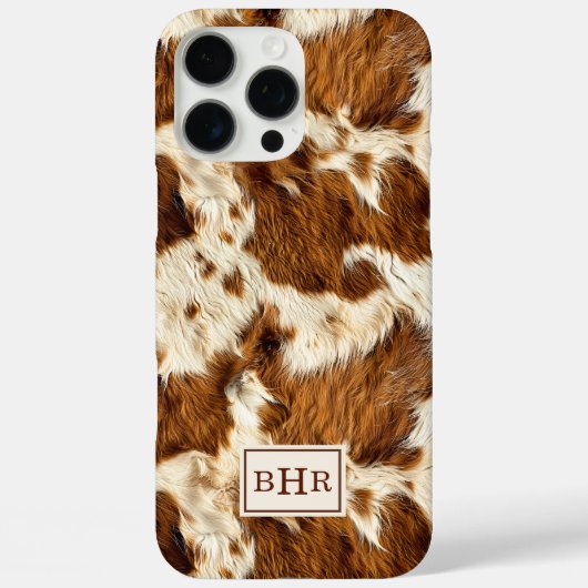 Coques Case-Mate iPhone Cuir de vache marron tacheté monogrammé (Verso)