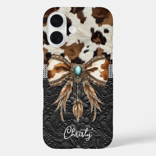 Coques Case-Mate iPhone Cuir de vache noir Bijou à nœud (Verso)