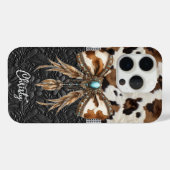Coques Case-Mate iPhone Cuir de vache noir Bijou Bow (Verso (horizontal))