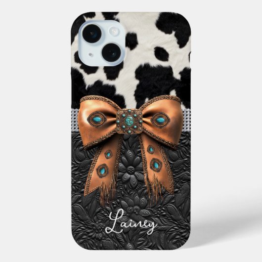 Coques Case-Mate iPhone Cuir de vache noir et blanc orné d'un nœud (Verso)