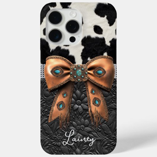 Coques Case-Mate iPhone Cuir de vache noir et blanc orné d'un nœud (Verso)