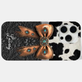 Coques Case-Mate iPhone Cuir de vache noir et blanc orné d'un nœud (Verso (horizontal))