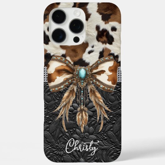 Coques Case-Mate iPhone Cuir de vache noir Jewel Bow (Verso)