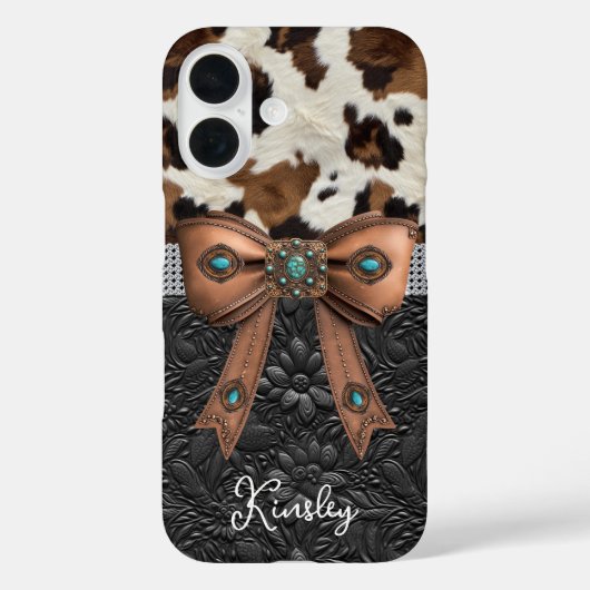 Coques Case-Mate iPhone Cuir de vache noir orné d'un nœud papillon (Verso)