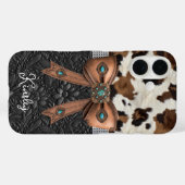 Coques Case-Mate iPhone Cuir de vache noir orné d'un nœud papillon (Verso (horizontal))