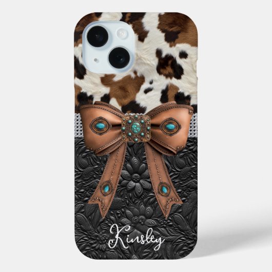 Coques Case-Mate iPhone Cuir de vache noir orné d'un nœud papillon (Verso)