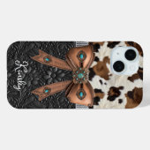 Coques Case-Mate iPhone Cuir de vache noir orné d'un nœud papillon (Verso (horizontal))