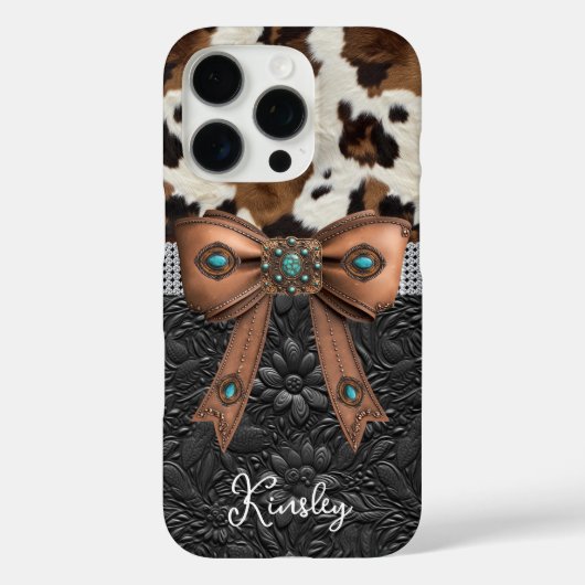 Coques Case-Mate iPhone Cuir de vache noir orné d'un nœud papillon (Verso)