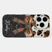 Coques Case-Mate iPhone Cuir de vache noir orné d'un nœud papillon (Verso (horizontal))