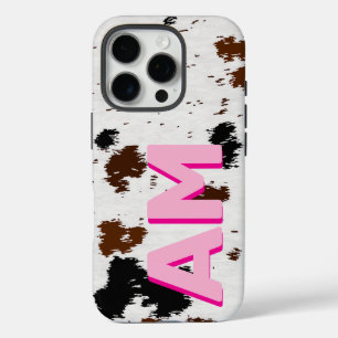 Coques iPhone 16 Pro Cuir de vache occidental Monogrammé ombre rose