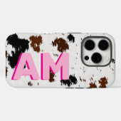 Coques Case-Mate iPhone Cuir de vache occidental Monogrammé ombre rose (Verso (horizontal))