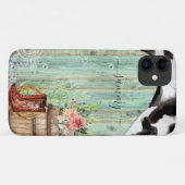Coques Case-Mate iPhone Cuir de vache turquoise western rustique (Dos (Horizontal))