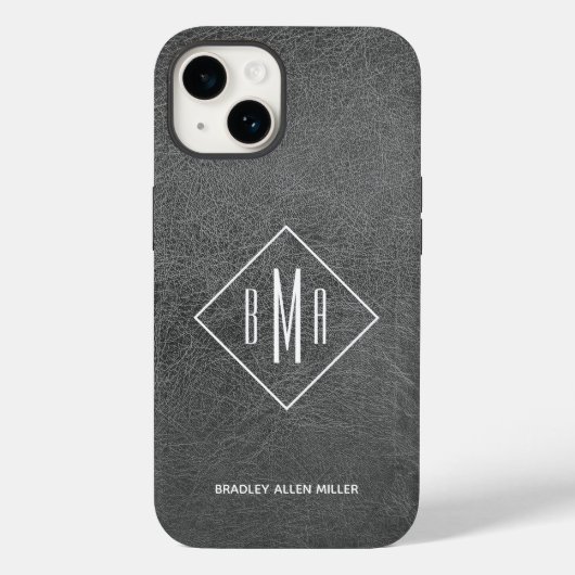 Coques Case-Mate iPhone Cuir gris monogramme (Verso)