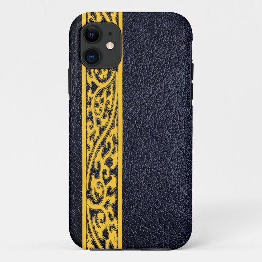 Coques Case-Mate iPhone Cuir jaune moderne noir (Dos)